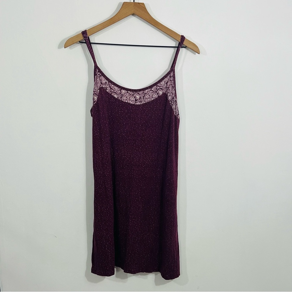 Lucky Brand Burgundy Adjustable Cami Strap Sleep Dress Size Large Stretchy Sz L